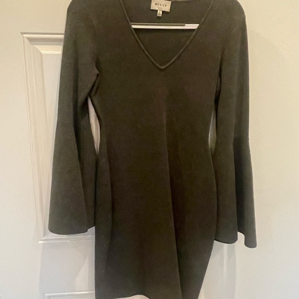 Milly stretch flare sleeve knit mini dress